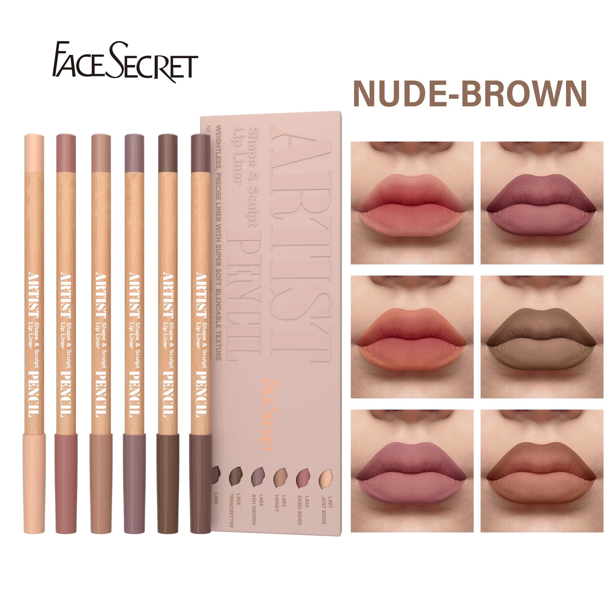 Face Secret Artist Shape Sculpt Lip Liner Pencil Set, Weightless Precise Liner with Super Soft Blendable Texture Matte Soft