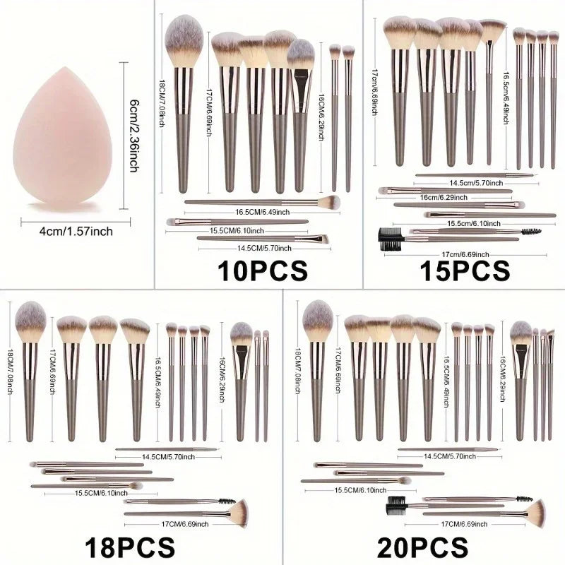 10–15 Pcs Professional Makeup Brush Set | Foundation, Eyeshadow, Eyebrow & Eyelash Brushes | Holiday Gift Set