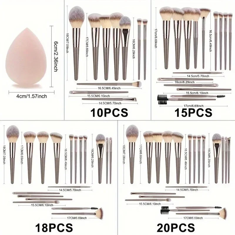 10–15 Pcs Professional Makeup Brush Set | Foundation, Eyeshadow, Eyebrow & Eyelash Brushes | Holiday Gift Set