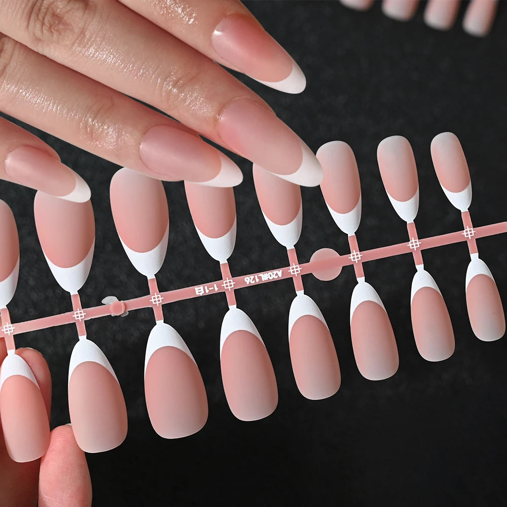 120Pcs Medium Long Square Acrylic French Fake Nails Full Cover Wearable French Press on Nails for Women Mixed Size False Nails