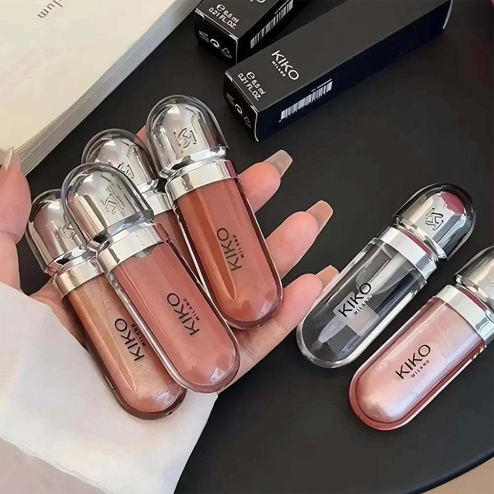 Kiko 3D Hydra LipGloss Non-fading Waterproof Blusher Moisturizing Shimmer Makeup Lip Gloss Lipstick Brun Rose Pearly Mauve Liner