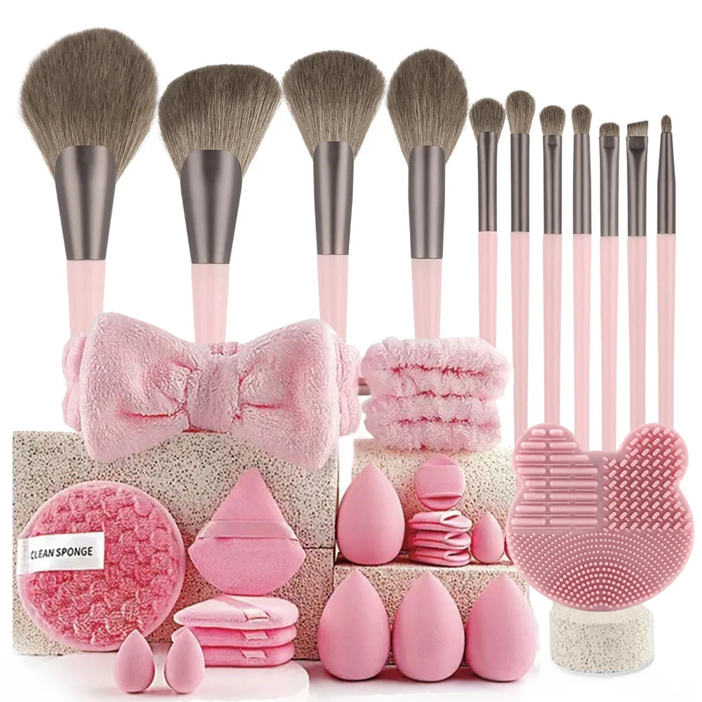 13/33pcs Professional Makeup Brush Set with Accessories for Combination Skin- Featuring Soft Brushes，Suitable for Beginners مكيا
