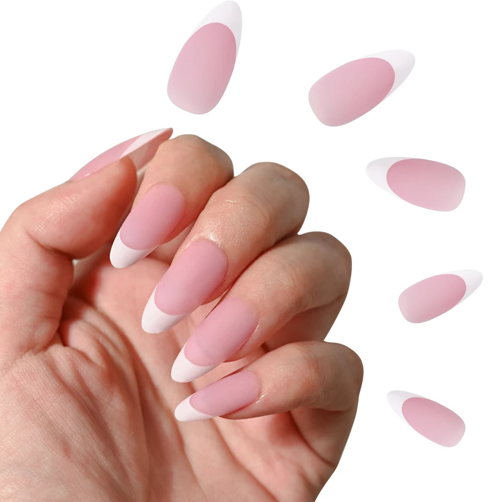 120Pcs Medium Long Square Acrylic French Fake Nails Full Cover Wearable French Press on Nails for Women Mixed Size False Nails