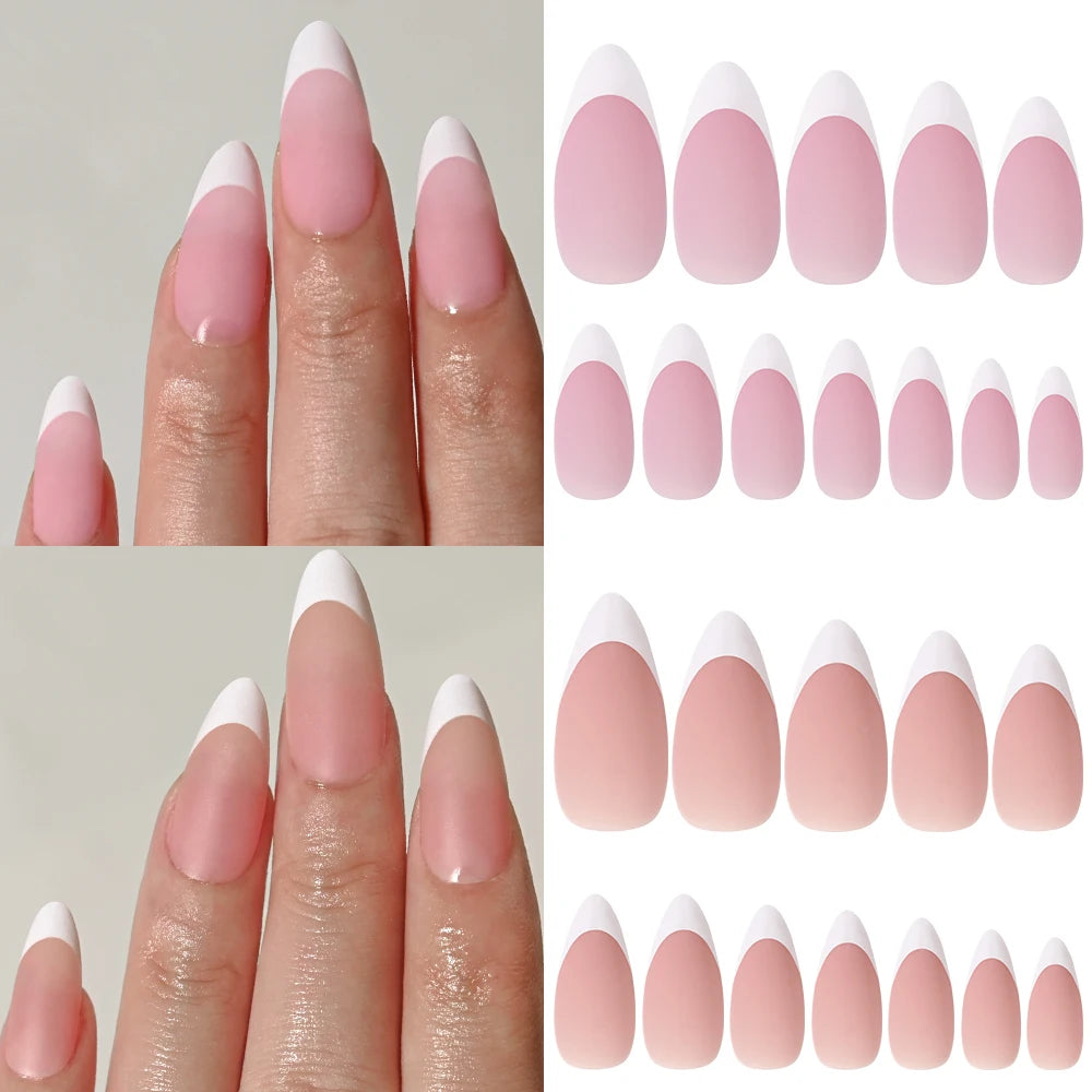 120Pcs Medium Long Square Acrylic French Fake Nails Full Cover Wearable French Press on Nails for Women Mixed Size False Nails