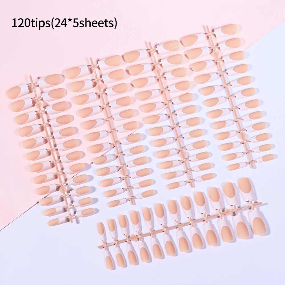 120Pcs Medium Long Square Acrylic French Fake Nails Full Cover Wearable French Press on Nails for Women Mixed Size False Nails
